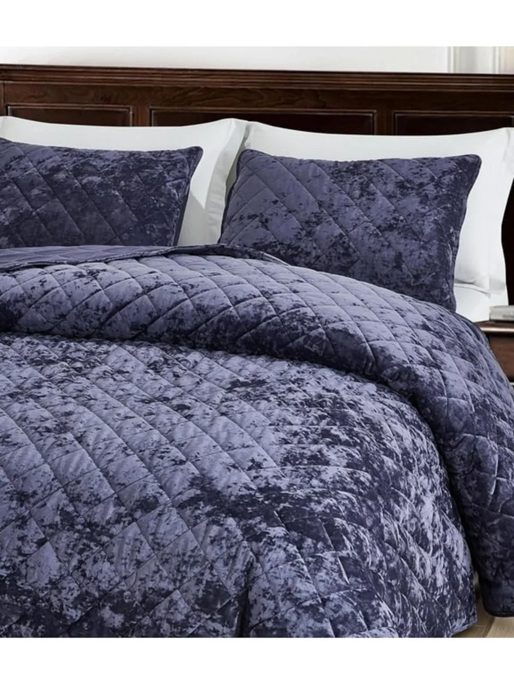Plush Quilted cal king Velvet 3 piece quilt Set purple